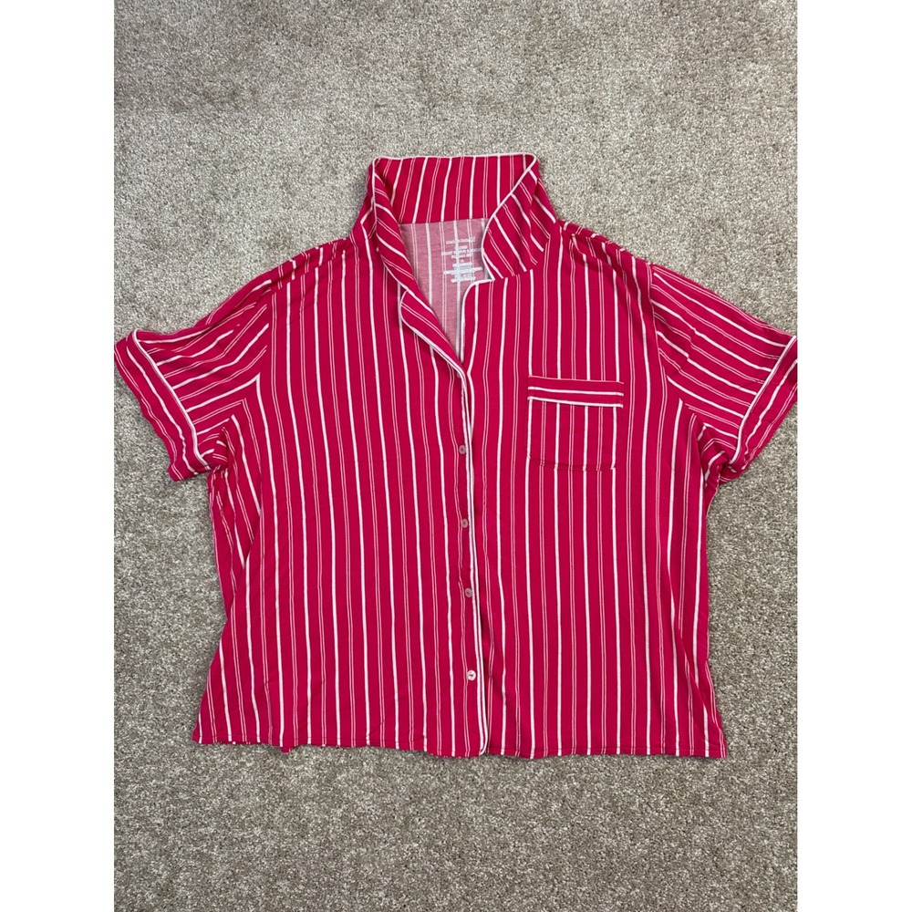 Auden Pink White Striped Pajama Set Short Sleeve Button Up Top and Shorts XL - Picture 4 of 5